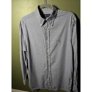 Polo Ralph Lauren Shirt Men’s 15.5 32/33 Blue Gingham Plaid Brown Pony